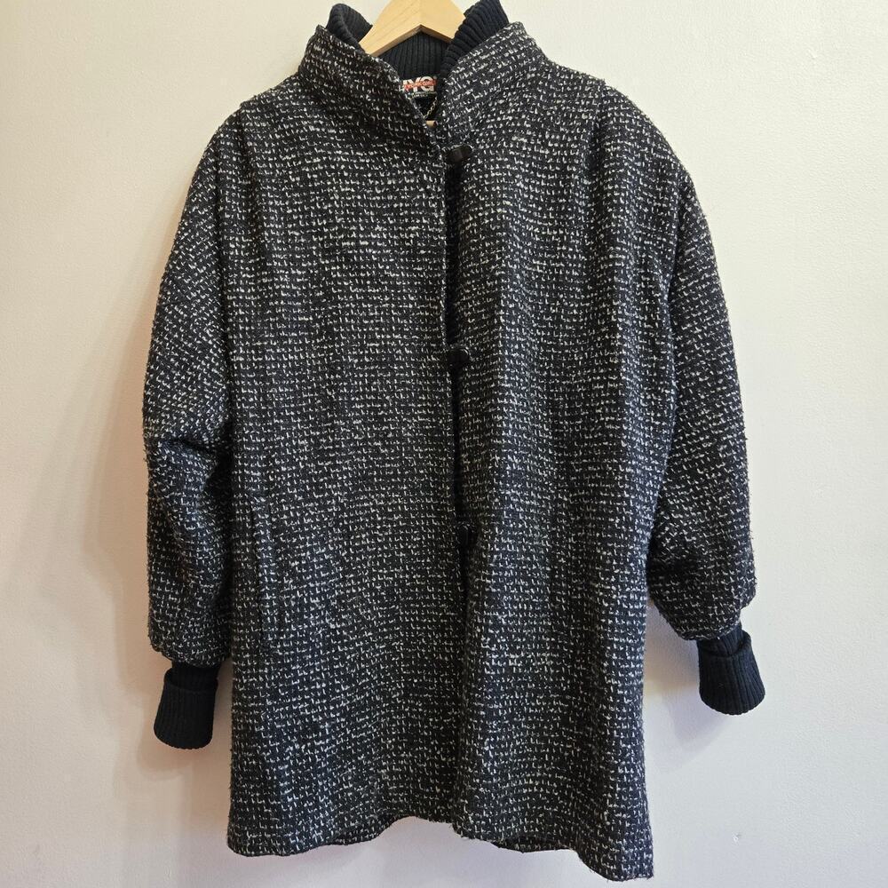 New York Girl Womens Vtg Tweed Wool Peacoat Size 16 Oversized Dolman Made in USA